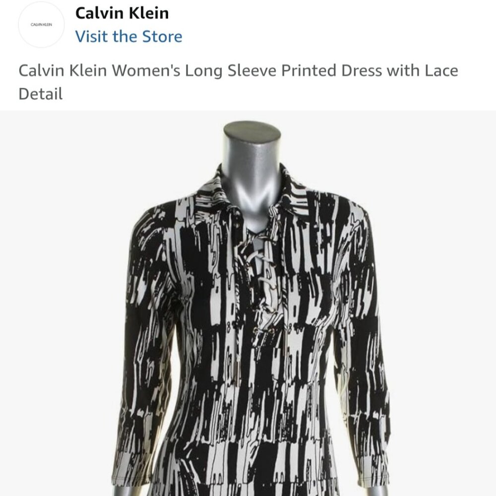 Calvin Klein Women's Long Sleeve Printed Dress with Lace Detail